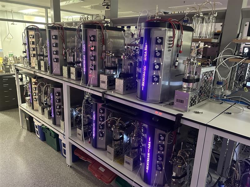 Array of BIOSTREAM bioreactors inside the IDEA Bio foundry